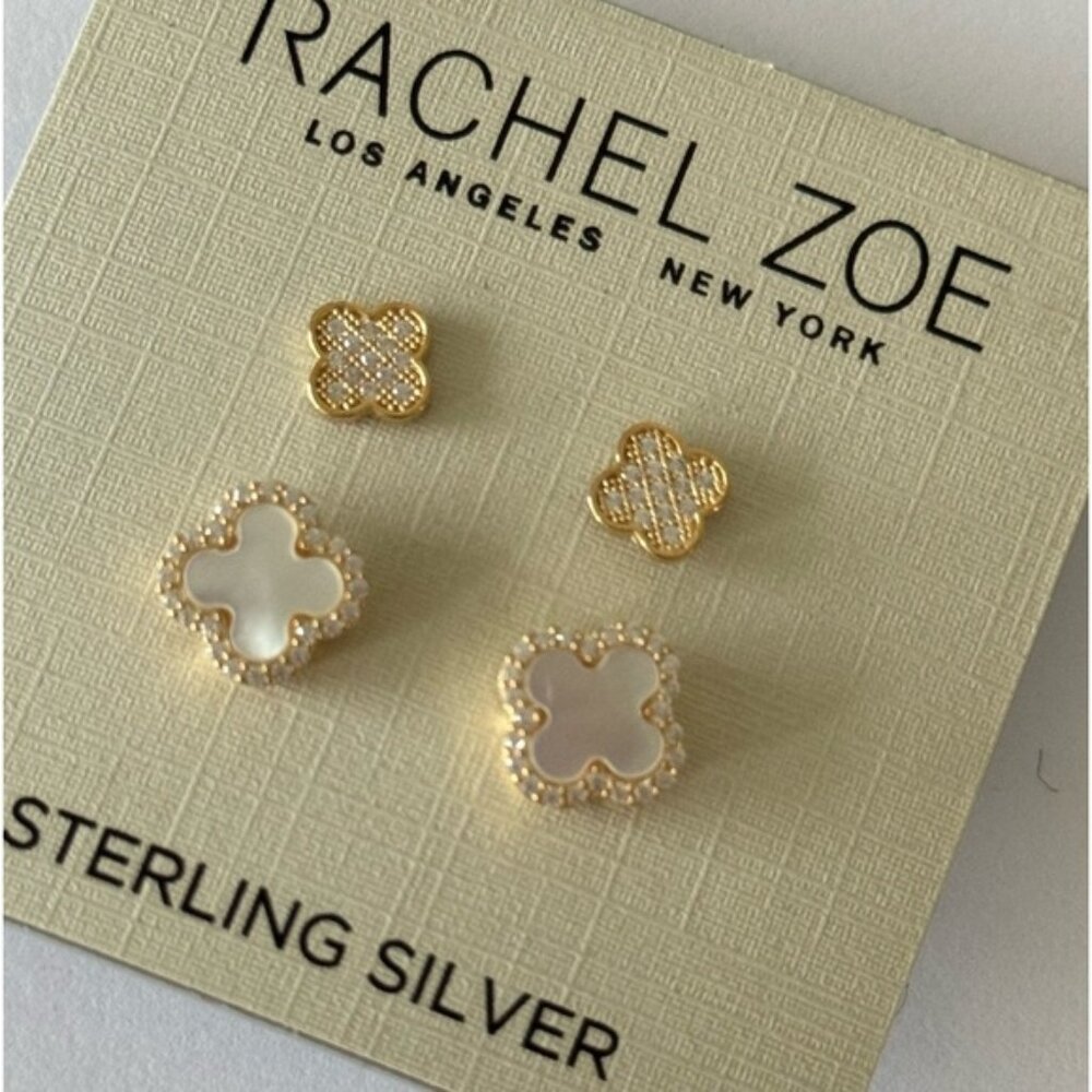 Rachel Zoe Set of 2 Mini earrings Clover Sterling silver 925 Gold Plated